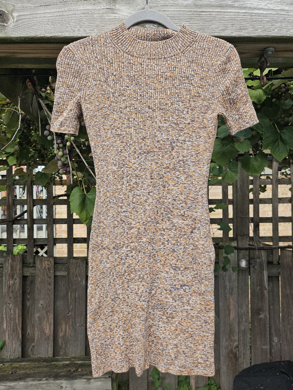 Madewell Orange & Navy Marled Ribbed Knit Short-Sleeve Sweater Dress Size Small